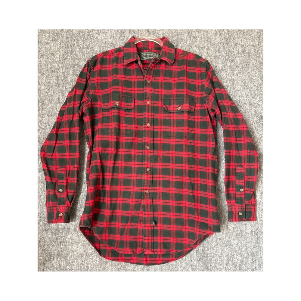 Polo Country Ralph Lauren Mens Red Black Plaid Flannel Button Down Shirt Size M